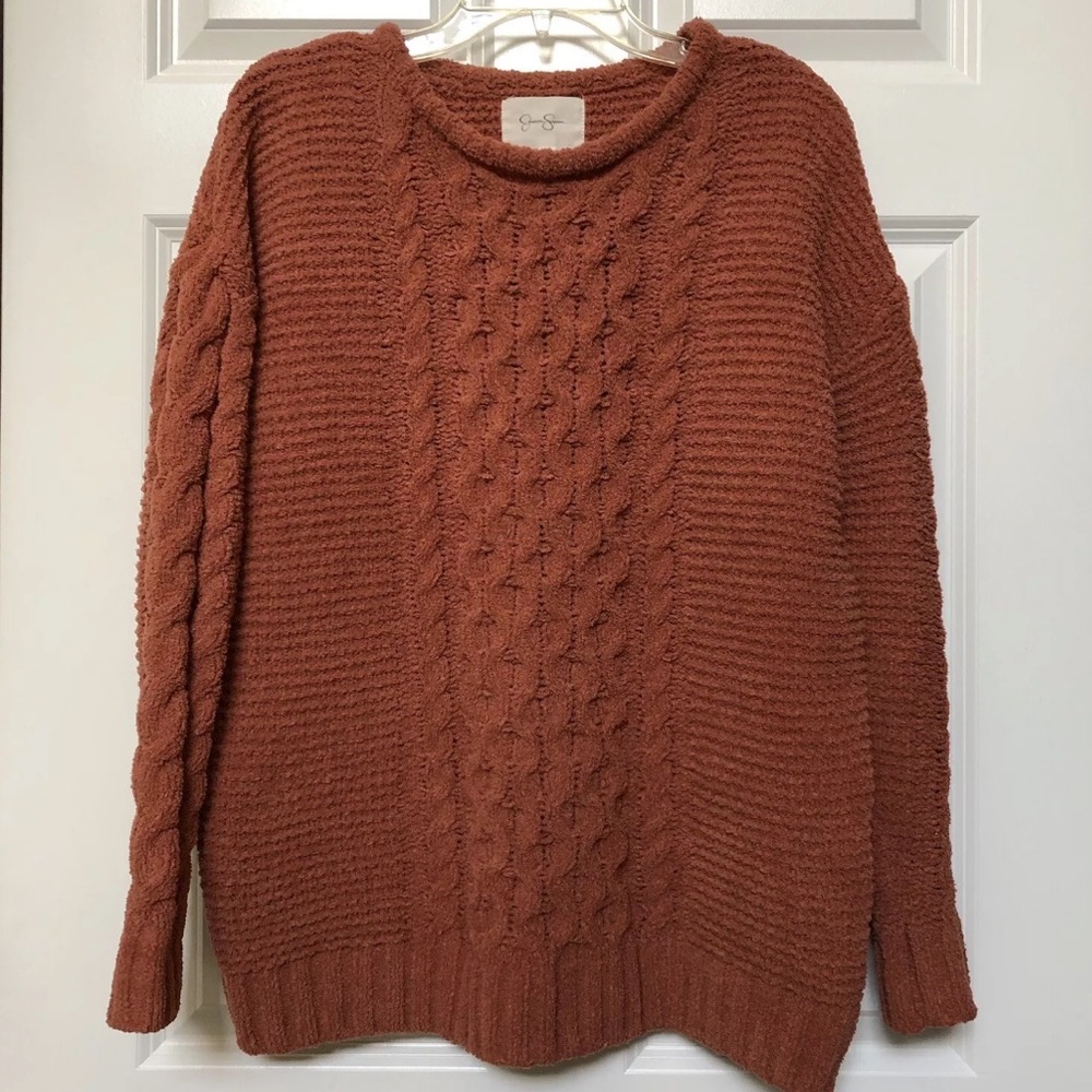 JESSICA SIMPSON SWEATER WOMEN'S SIZE M BURNT ORANGE CREW NECK PULLOVER KNIT SOFT